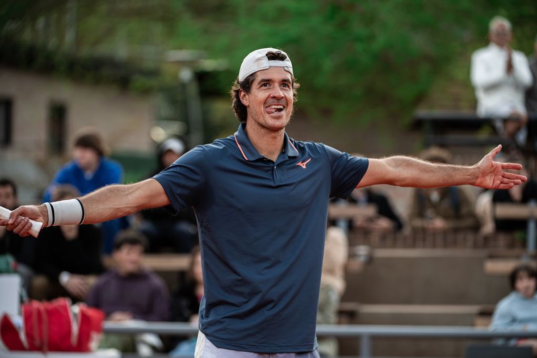 Facundo Mena festeja la clasificación a cuartos de final del Challenger de Buenos Aires. Agencia Noticias Argentinas/Prensa Challenger de Buenos Aires.